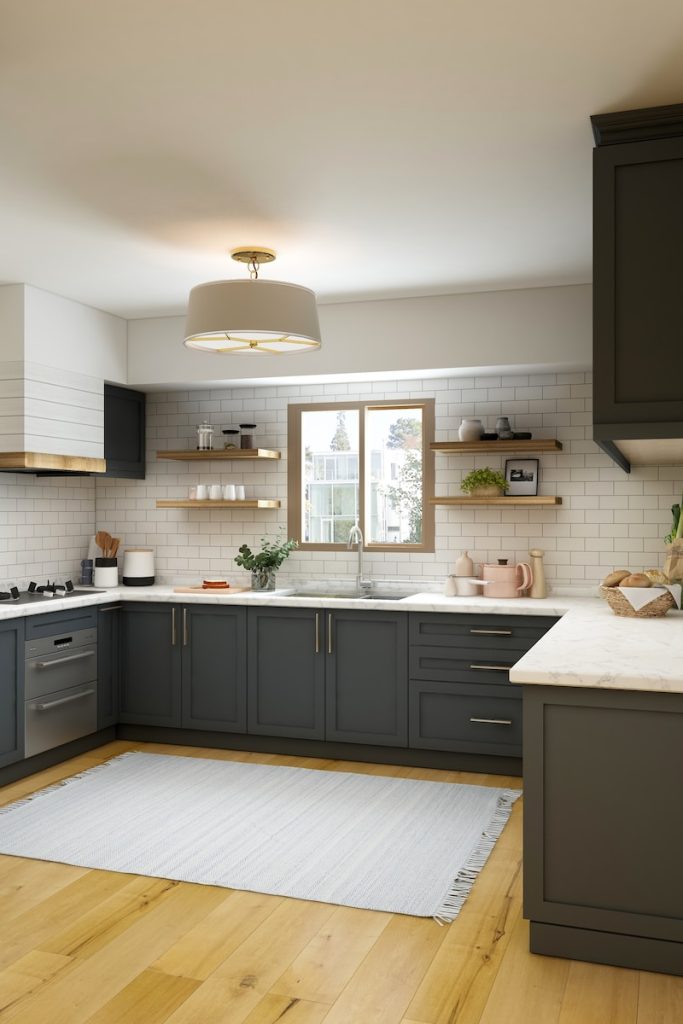 white and brown kitchen cabinet